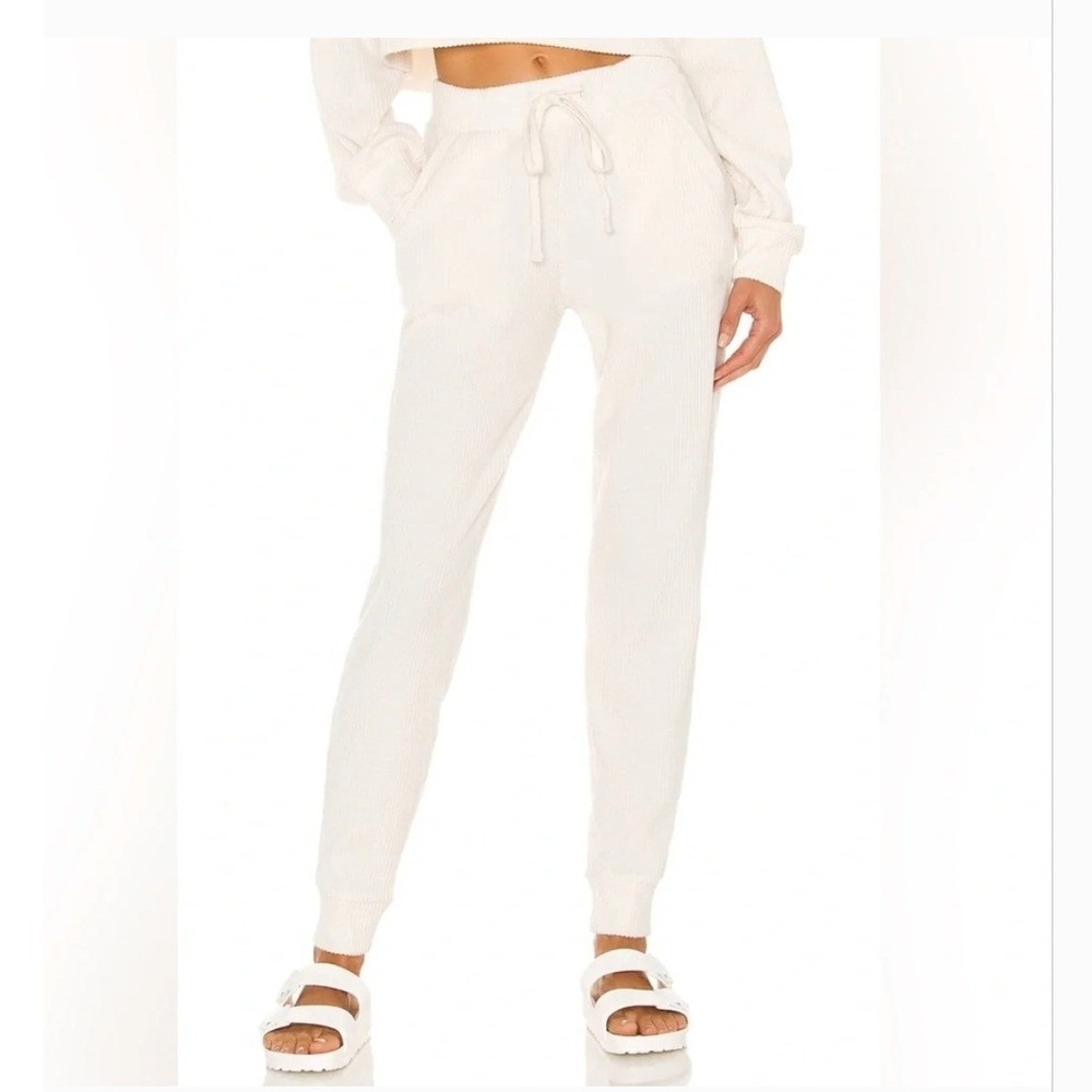 Alo Yoga Muse Jogger Ivory Ribbed Knit Sweatpants W5784R Cream XS